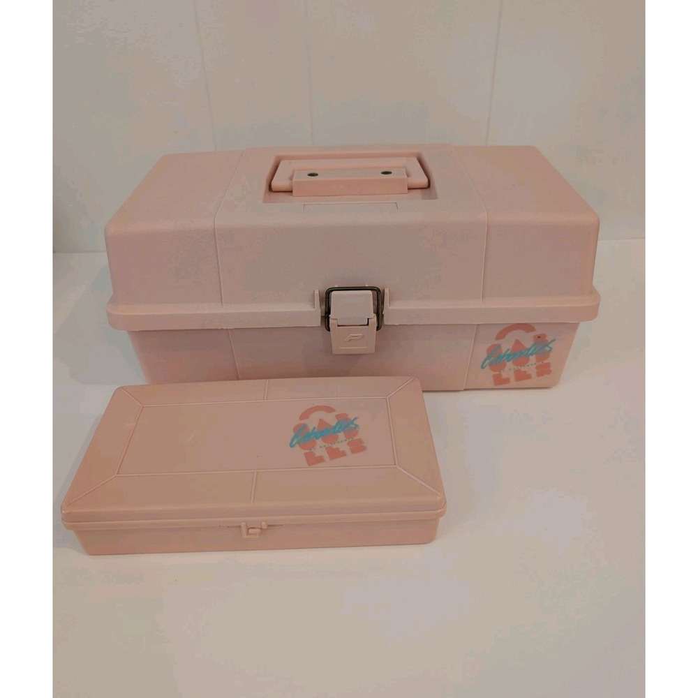 Vintage Pastel Peach Pink Caboodles Makeup Organizer Set with Mini Case - USA